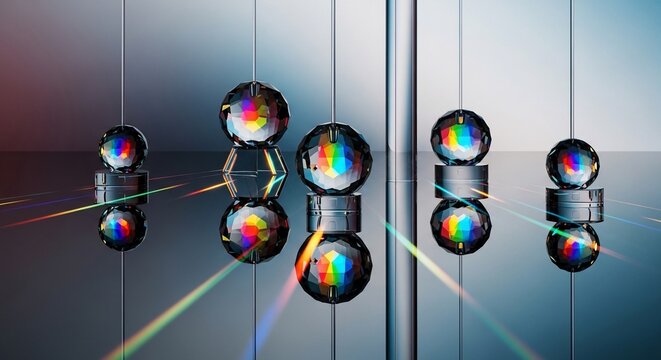 虹色に輝く球体と光のプリズム効果