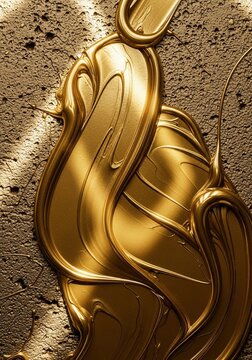 黄金の流線：質感のある背景に光沢のある絵の具の抽象的なテクスチャ