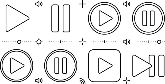 Modern multimedia player controller outline icon set vector illustration with play pause button and video audio slider elements