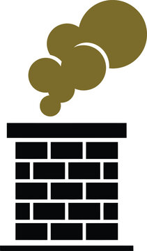 Brick chimney silhouette with rising thick smoke house chimney heating system pollution