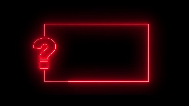 Red color Question mark neon sign light on black background. Quiz trivia game competition. blue neon question mark frame for quizzes and FAQs. 