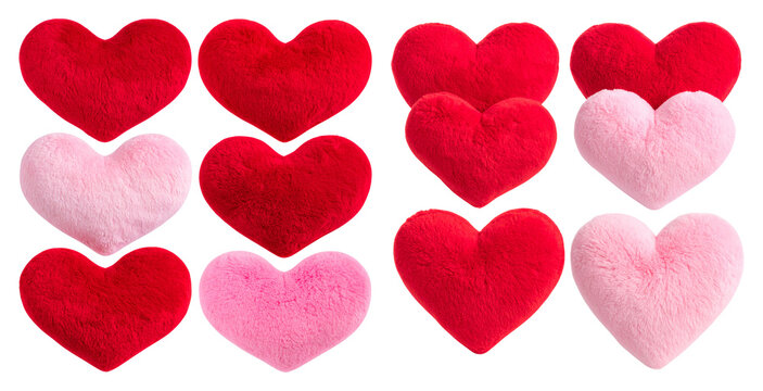Soft. Heart Shapes. Plush. Red. Pink. isolated transparent background