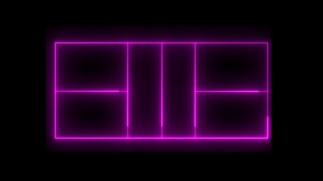 Neon pink color pickleball court icon animation on black background. 