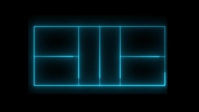 Neon pickleball court icon animation on black background. 