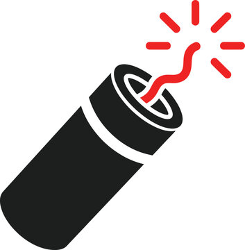 Black dynamite stick icon with red lit fuse and spark dynamite explosion graphics