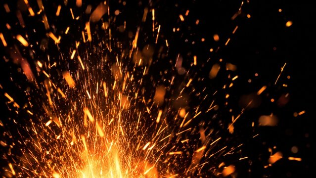 Fiery Sparks Exploding Against Dark Background