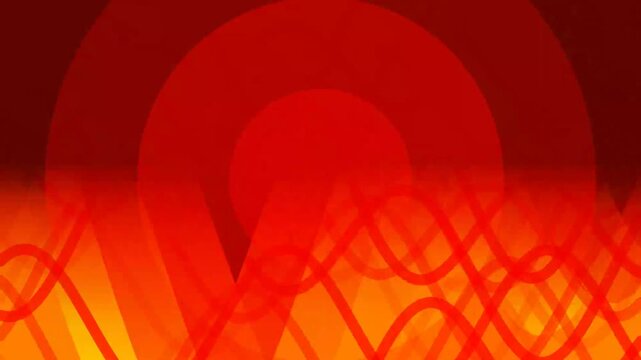 Vibrant abstract animation featuring red concentric circles and fluid orange wavy line patterns in a multi-layered design.
