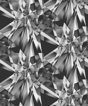Seamless low poly geometric pattern with overlapping sharp triangles abstract monochrome background with strong contrast and 3D faceted texture