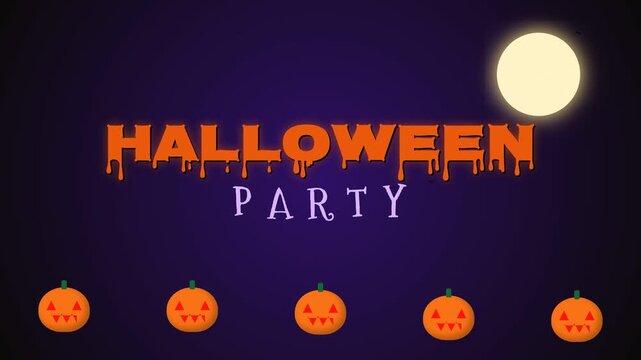 Halloween party banner showcases cute carved pumpkins arranged neatly beneath a full moon.