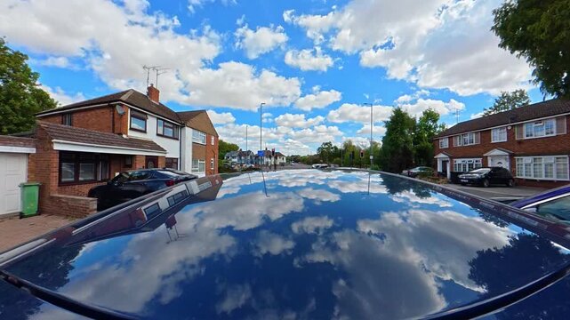 September 4th, 2026. Urban City Streets View of Luton Town of England United Kingdom During Mostly Cloudy Evening. Wide Angle Car Mounted Camera Time Lapse Footage Was Captured During Day Drive. 