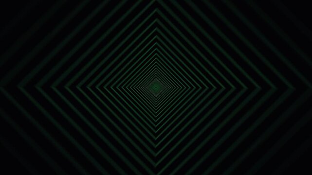 Abstract infinite tunnel composed of glowing green rectangular frames creating hypnotic motion effect.