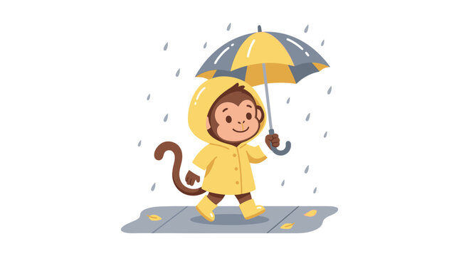 Cute Monkey in Raincoat Vector Illustration