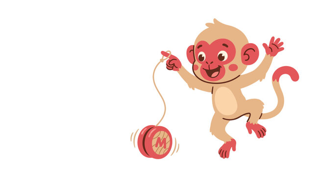 Cute Monkey Playing with Yo-Yo Vector Illustration