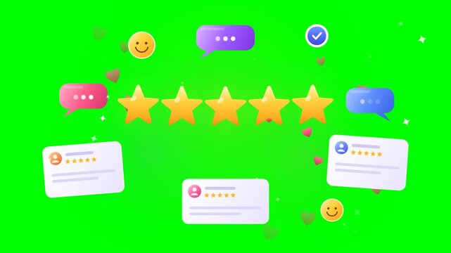 Customer Review Five Star Rating and Hearts Green Screen Animation