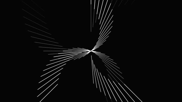 Abstract white geometric lines rotating in circular motion against black background modern animation.