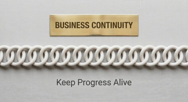 Business Continuity Concept with a Metal Plaque and Chain Links