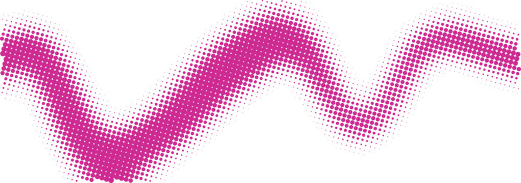 A single magenta wavy line drawn with a textured halftone dot pattern effect isolated on transparent background, Vector