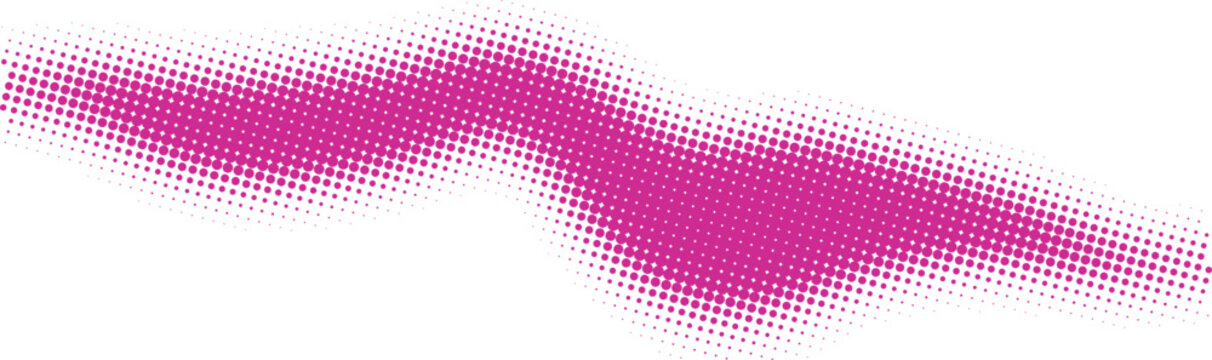 Bright pink wavy brush stroke with a soft halftone dot texture effect for creative design projects isolated on transparent background, Vector