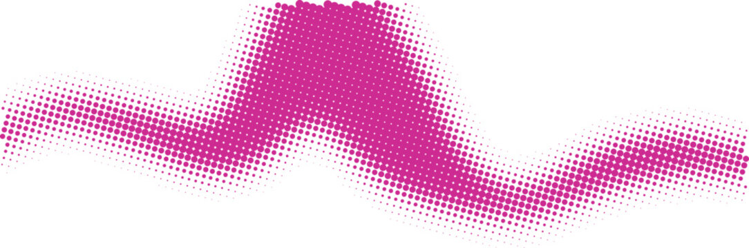 Vibrant pink wavy line with a halftone dot pattern texture isolated on transparent background, Vector