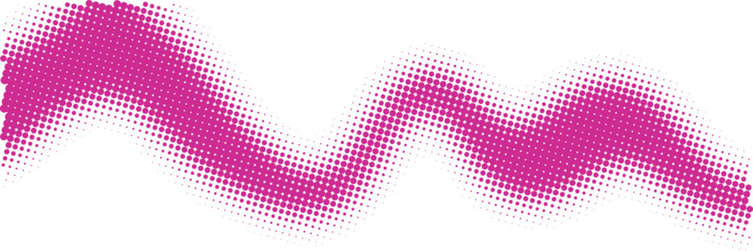A bright pink wavy line stroke with a halftone dot texture pattern isolated on transparent background, Vector