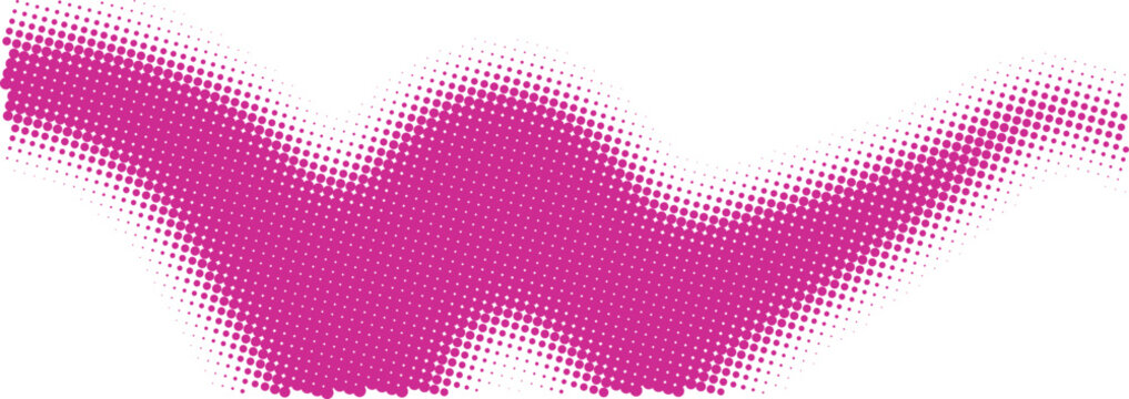Bright pink wavy line shape with a halftone dot texture pattern isolated on transparent background, Vector