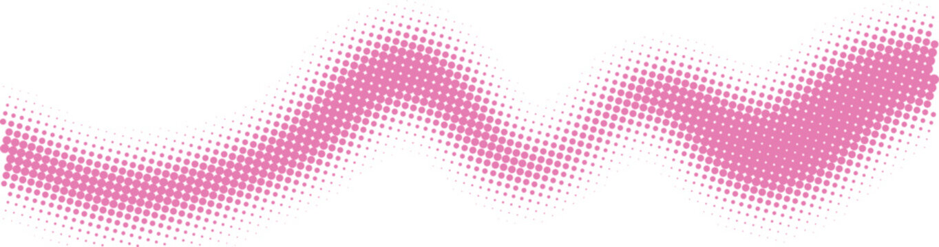 Pink wavy brush stroke with halftone dot texture effect for creative design isolated on transparent background, Vector