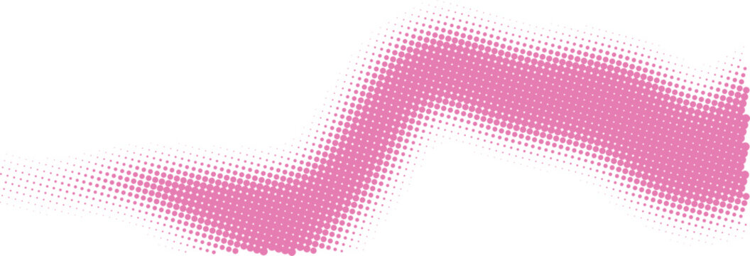 Abstract pink halftone wave shape with a soft gradient dot texture isolated on transparent background, Vector