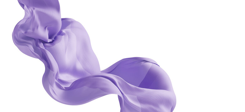 Purple sheer fabric flowing isolated on transparent background with copy space 3D render