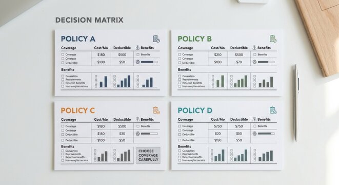 Policy Comparison Matrix Showing Multiple Insurance Options With Detailed Charts
