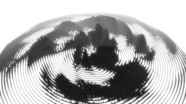 Abstract Futuristic Monochromatic Digital Art Featuring a Spherical Topographic Data Visualization Landscape
