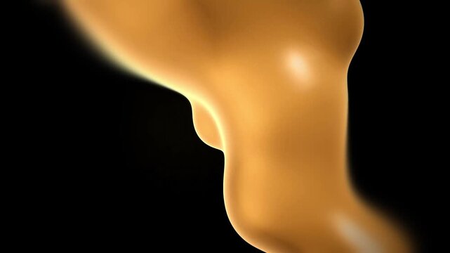 Abstract Smooth Golden Liquid Flowing Motion Wave Shape Against Deep Dark Black Background