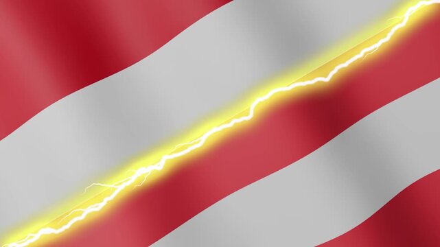 Two waving flags Monaco and Austria with diagonal lightning seamless, 4k loop