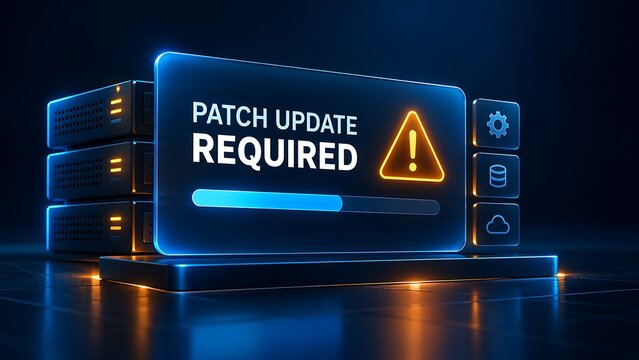 Server Rack With Patch Update Required Alert On Digital Interface