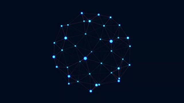 Abstract Digital Network Connection with Glowing Blue Nodes and Intersecting Lines on a Dark Background