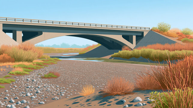 Concrete arch bridge over a shallow rocky watercourse