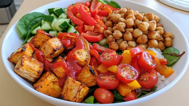 Nourishing bowl of wholesome ingredients served in a white dish.
