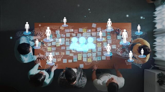 Collaborative Team Meeting with Digital Interfaces and Visual Data Analysis on a Wooden Table in a Modern Workspace Environment. Entropy.