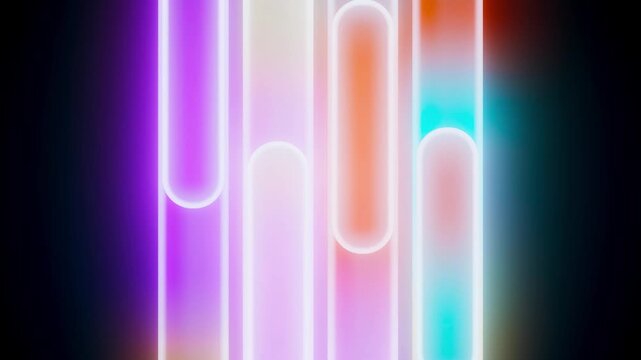 Abstract Neon Gradient Glowing Vertical Capsule Shapes Modern Digital Background Art Design Composition