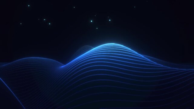 Mesmerizing abstract blue light waves undulating across a vast digital realm, enhanced by subtle luminous particles, symbolizing the intricate dance of modern data and technology