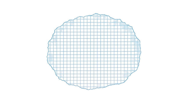 Abstract blue grid pattern in an irregular circle with rough edges, isolated on transparent background