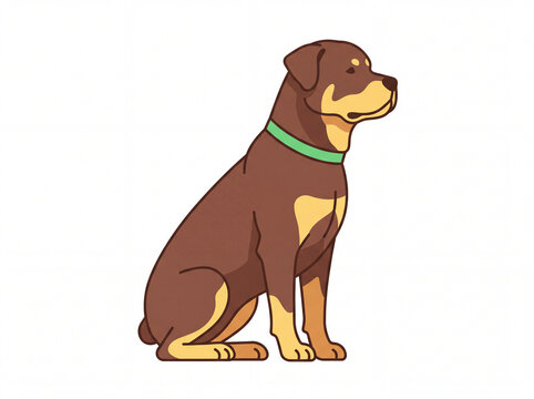 Sitting rottweiler dog vector illustration with green collar