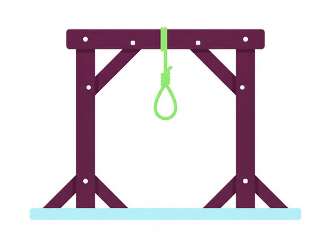 Wooden gallows with green noose flat vector illustration