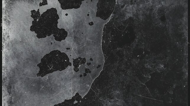 Abstract grunge texture with dark ink splatters and distressed scratched surface in black and white
