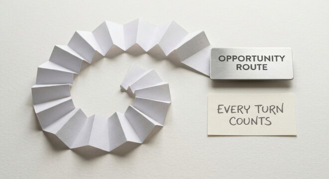 White paper origami spiral leading to opportunity and counting steps