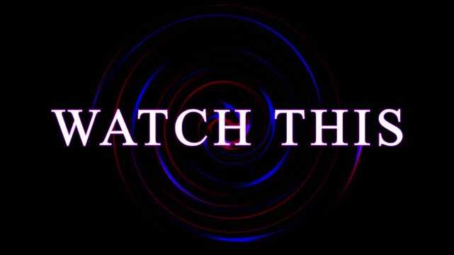 Watch this text animation with swirling red and blue light vortex effect on black background footage.