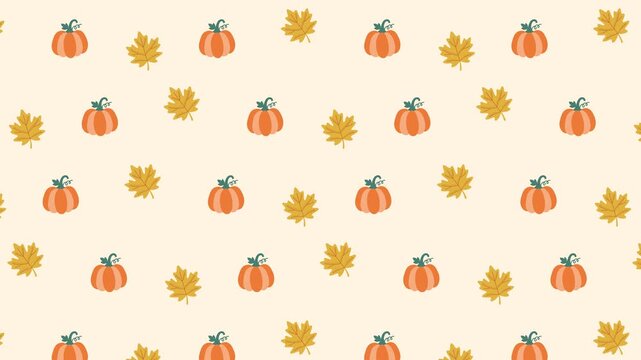 Seamless pattern animation with pumpkins and autumn leaves