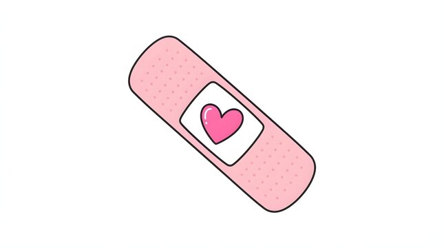 Adhesive bandage with cute pink heart illustration for injury care adhesive plaster medical care