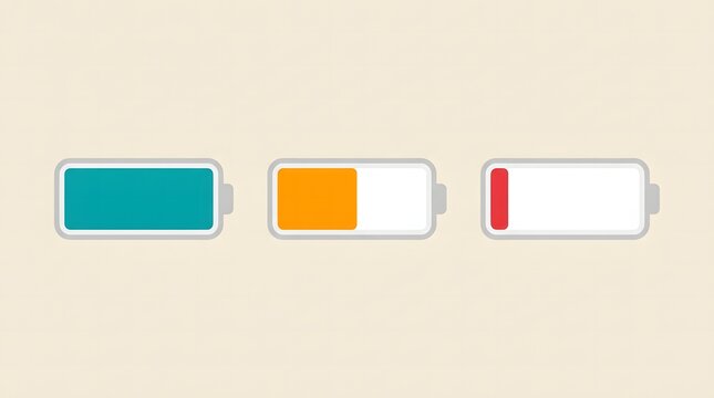 Battery charge status icons ranging from full to empty with indicator electricity technology