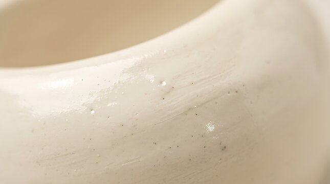 Close up view of smooth off white ceramic glaze texture on pottery on transparent background