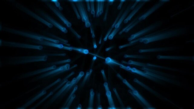 Futuristic abstract background featuring glowing blue light streaks and motion blur representing high speed technology and space travel